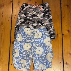 Camouflage and Floral Print Swim Trunks